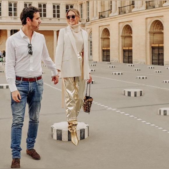 NWT Zara Faux Leather Gold Metallic Slouchy Trouser Pants Size Medium - Picture 3 of 10